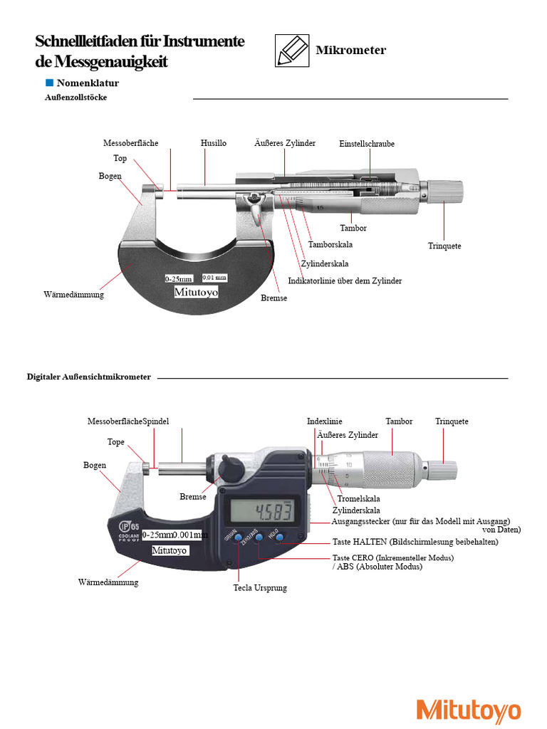 Schnellleitfaden Mikrometer PDF | PDF
