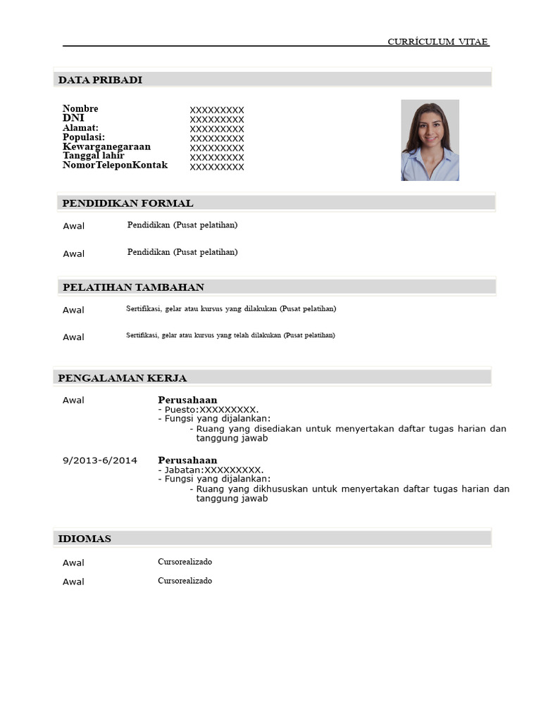 Contoh Curriculum Vitae Lengkap | PDF