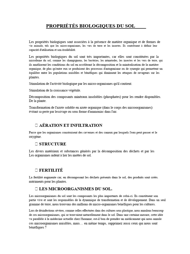 Propriétés biologiques du sol et fertilité | PDF | Sol (pédologie ...