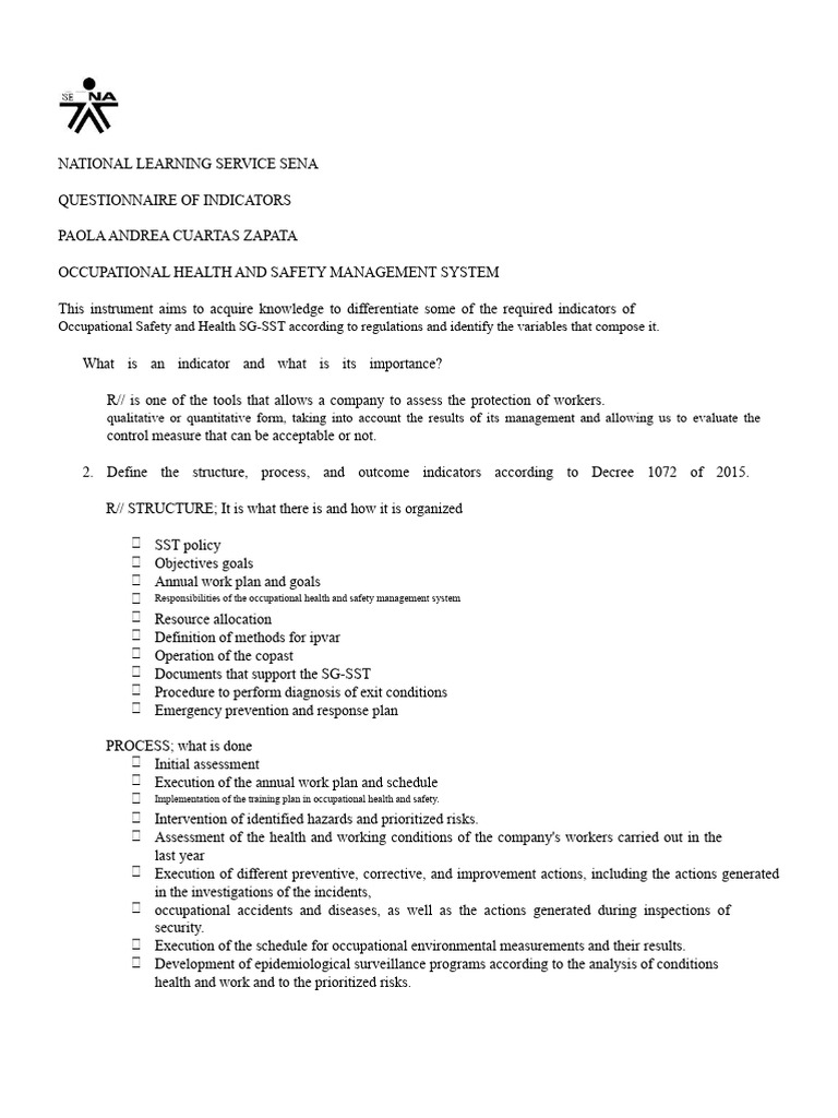 Occupational Health Indicators Guide | PDF | Occupational Safety And ...