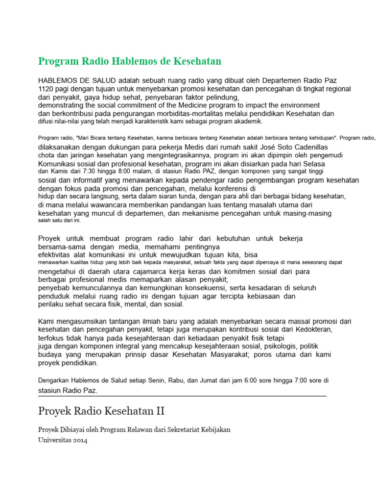 Program Radio Hablemos de Kesehatan | PDF