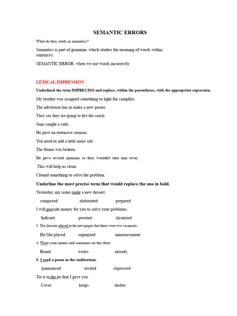 Understanding Semantic Errors in Linguistics | PDF | Semantics ...
