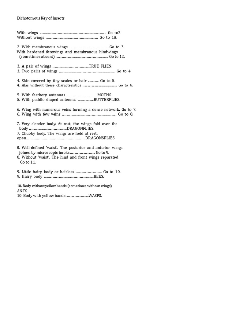 Insect Dichotomous Key Guide | PDF | Insects | Arthropods