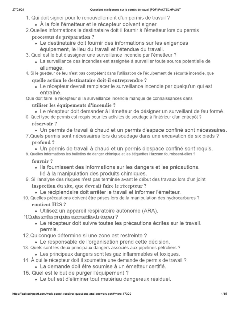 Questions clés sur le permis de travail | PDF