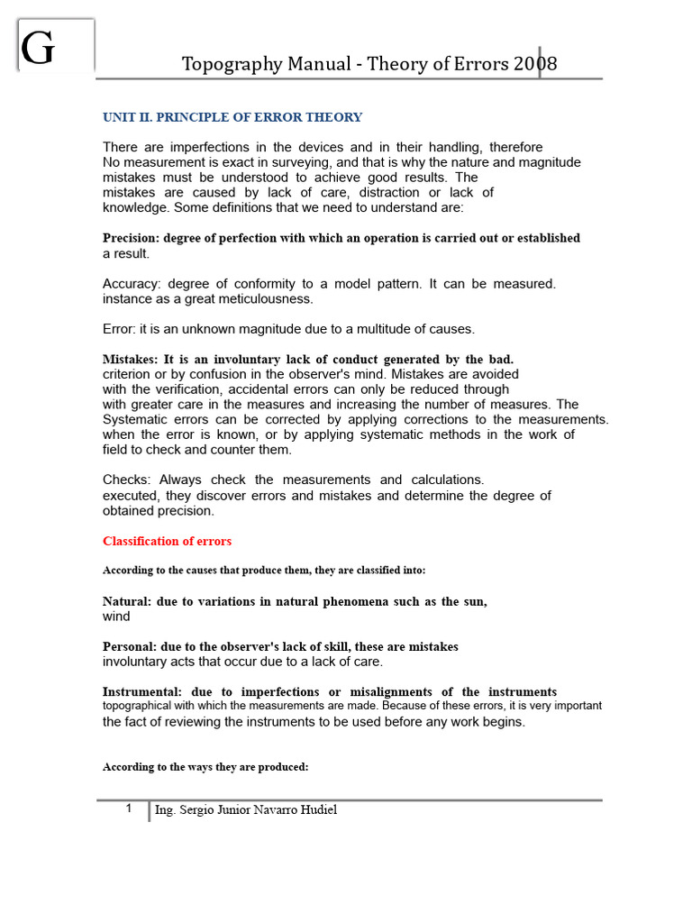 Surveying Error Theory Explained | PDF | Observational Error | Errors ...