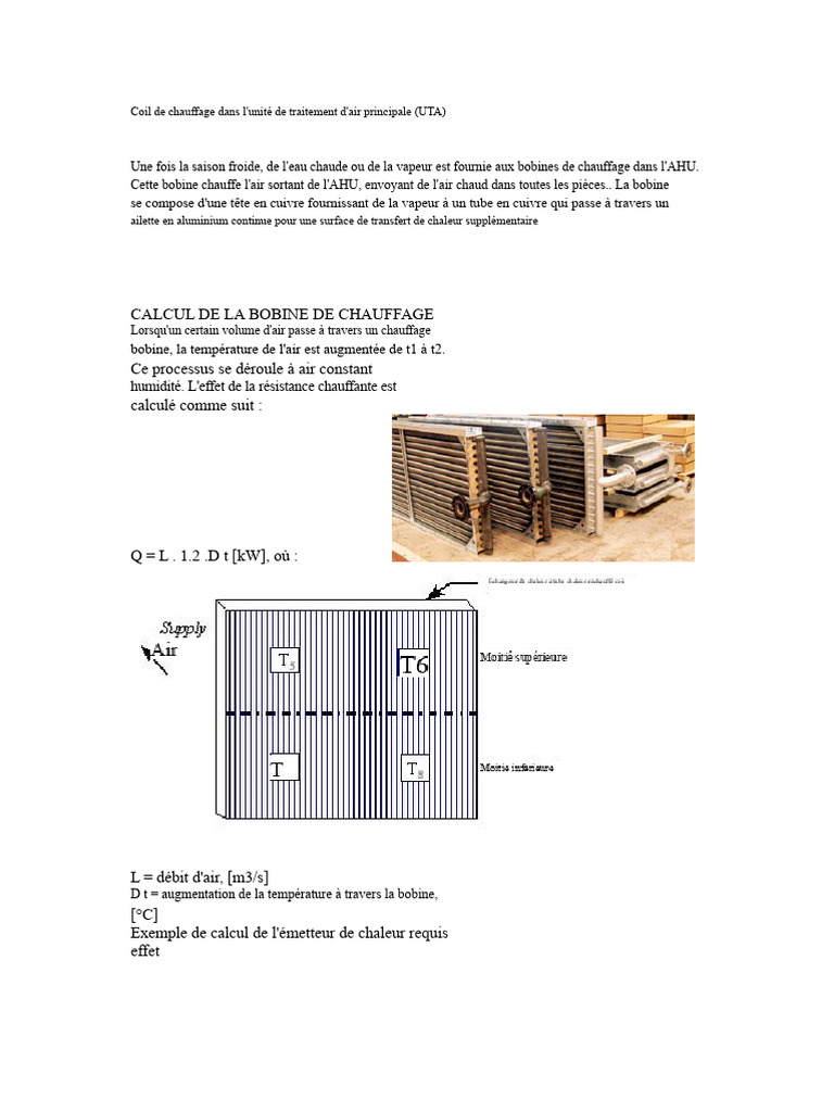Calcul et fonctionnement des bobines de chauffage UTA PDF Chaleur — free download