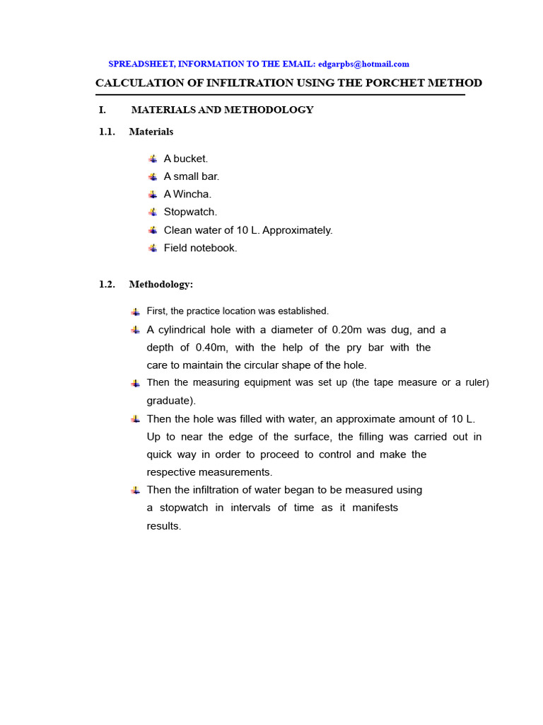 Infiltration Calculation via Porchet Method | PDF | Soil Science ...