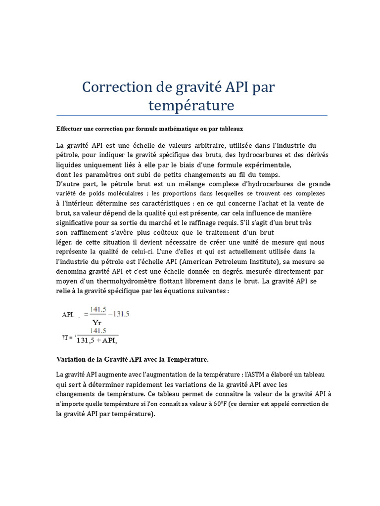 Correction de la gravité API par température | PDF | Pétrole