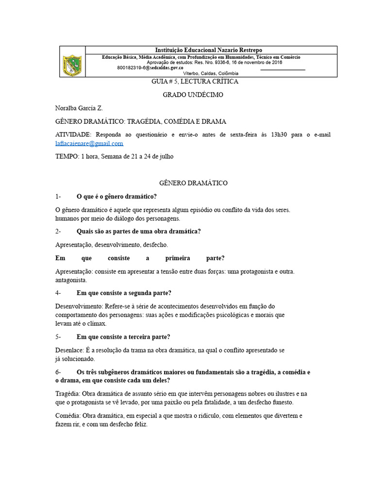 gênero dramático | PDF | Comédia | Gênero