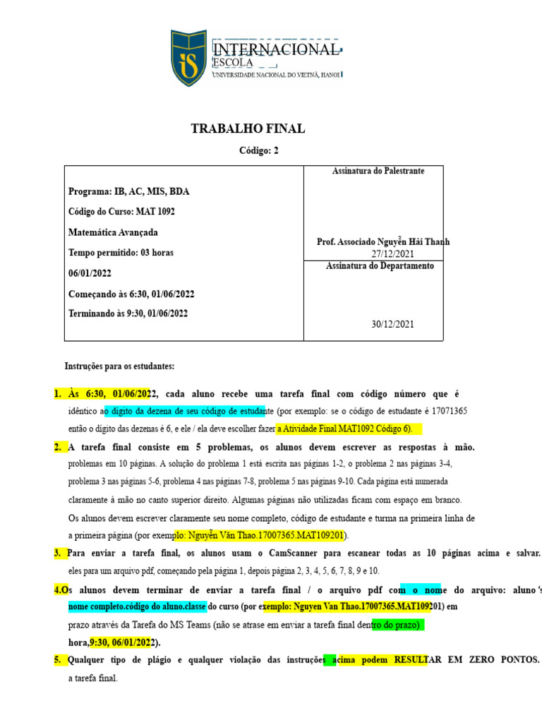 Instruções para Tarefa Final MAT 1092 | PDF | Demanda | Inflação