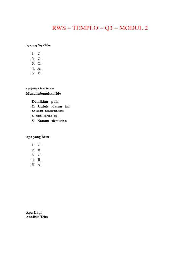 Kunci Jawaban Modul RWS 2 Catatan Kelas | PDF