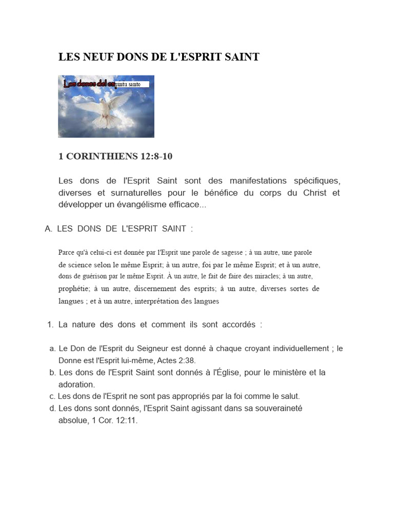 Les Neuf Dons de l'Esprit Saint | PDF | Saint-Esprit | Miracle