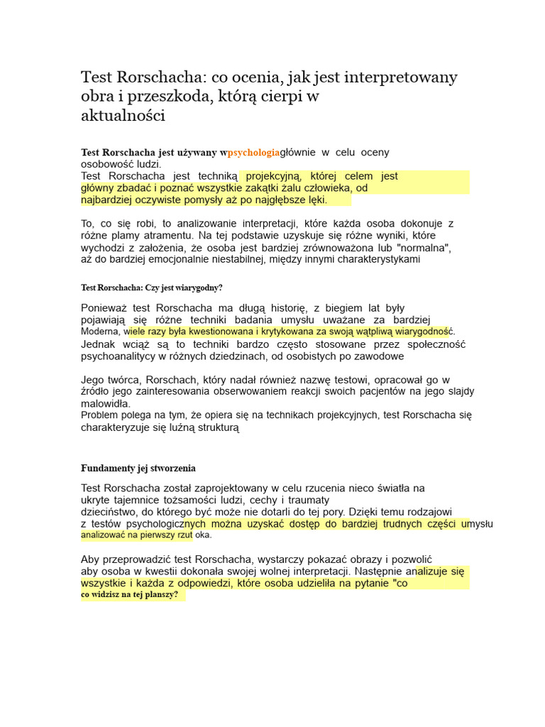 Test Rorschacha | PDF