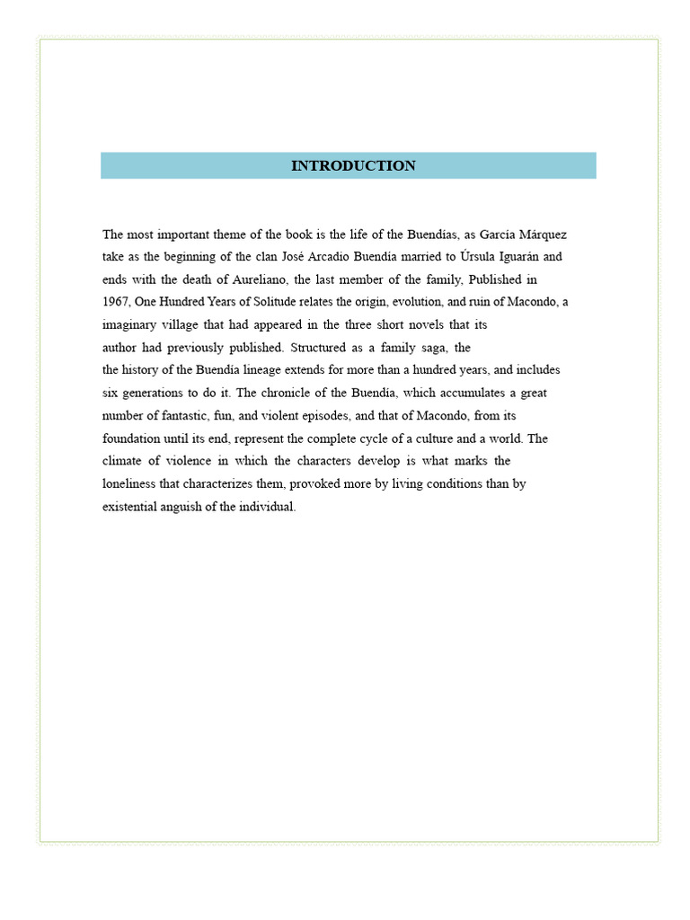 Introduction to One Hundred Years of Solitude | PDF | Gabriel García ...