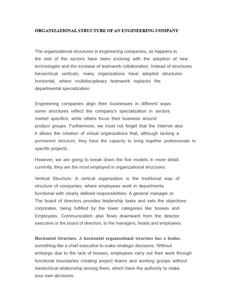 Engineering Company Structure Models | PDF | Organizational Structure ...