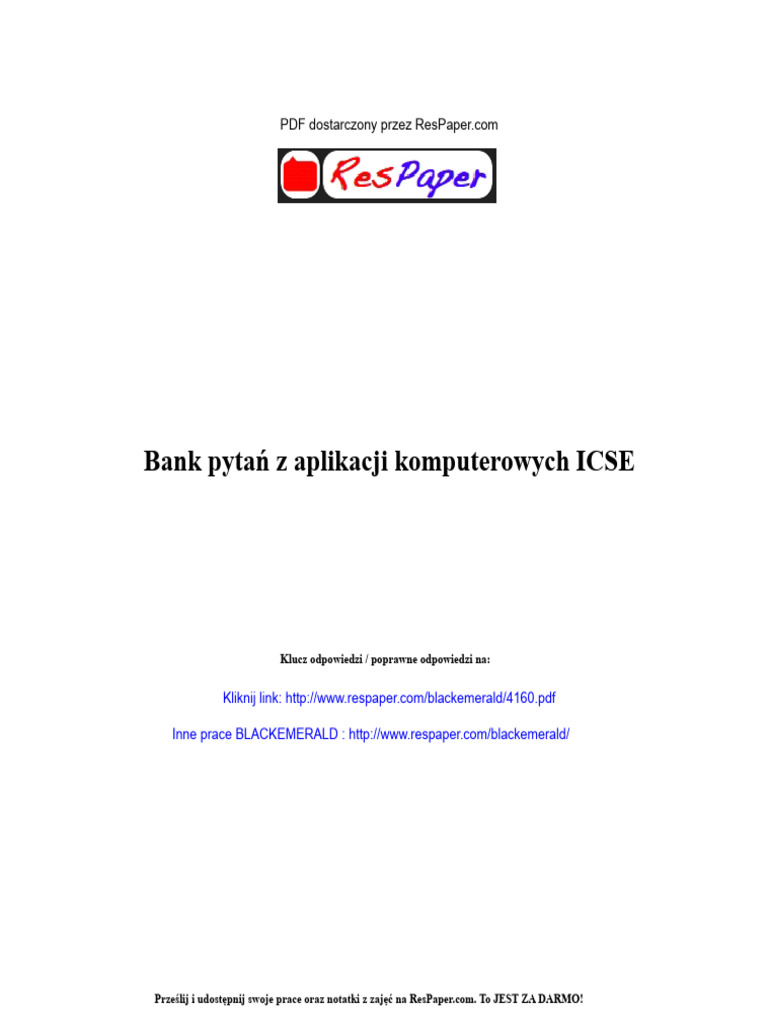 ResPaper ICSE Programy Komputerowe Baza Pytań PDF | PDF