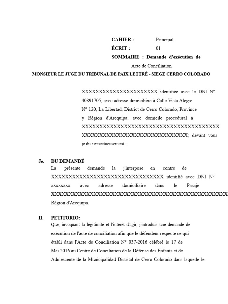 Demande d'exécution d'acte de conciliation | PDF | Justice | Crime et ...