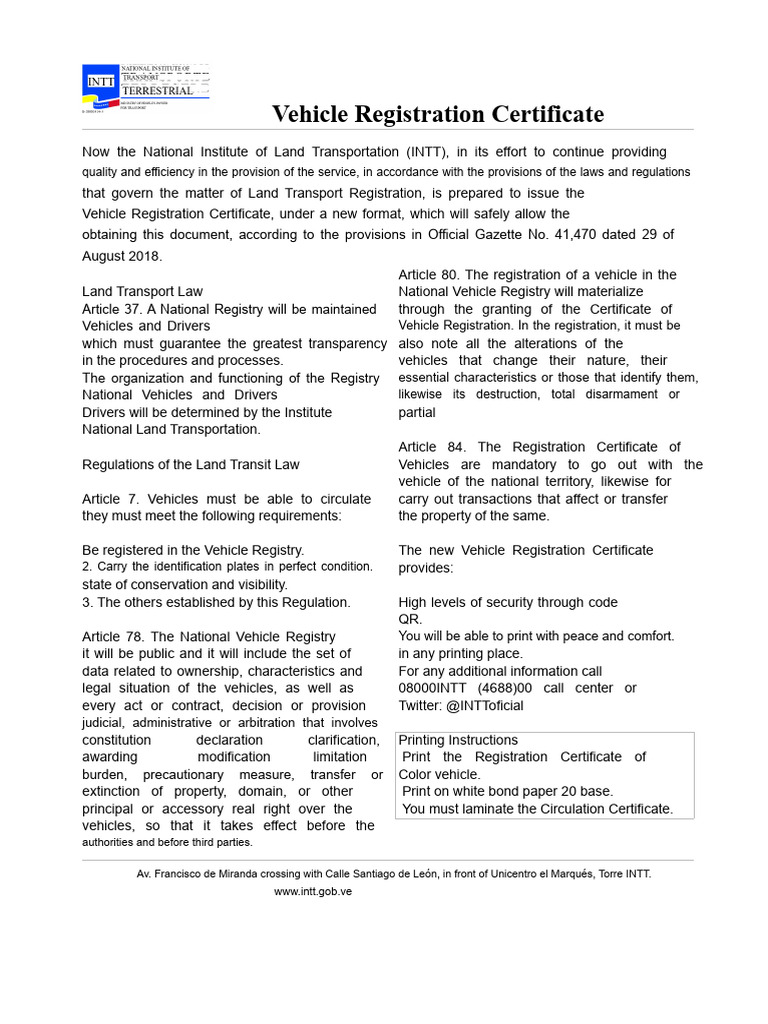 Vehicle Registration Certificate Guide | PDF | Vehicles | Transport