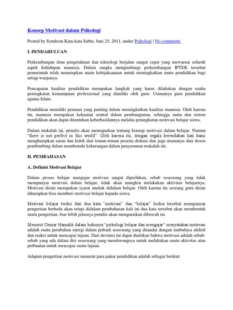Konsep Motivasi Dalam Psikologi Konsep Motivasi Dalam Psikologi
