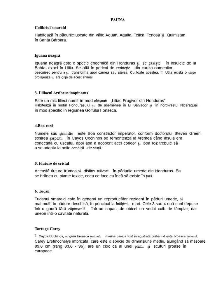 Flora Și Fauna Din Honduras Informații Și Imagini | PDF