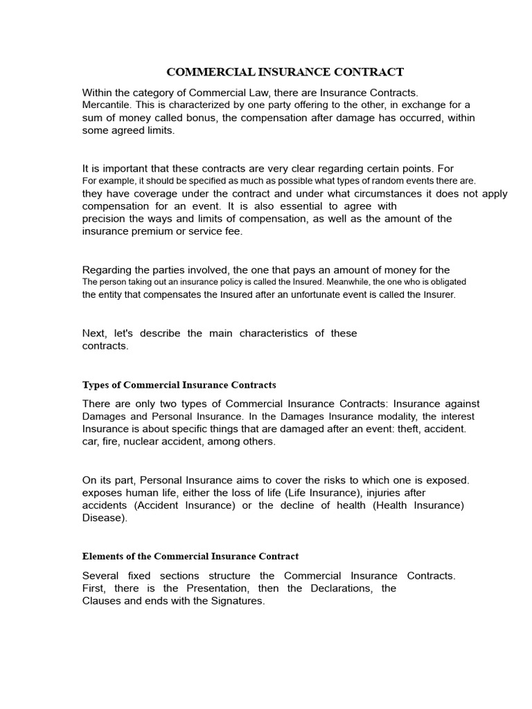 Commercial Insurance Contract Guide | PDF | Insurance | Insurance Policy