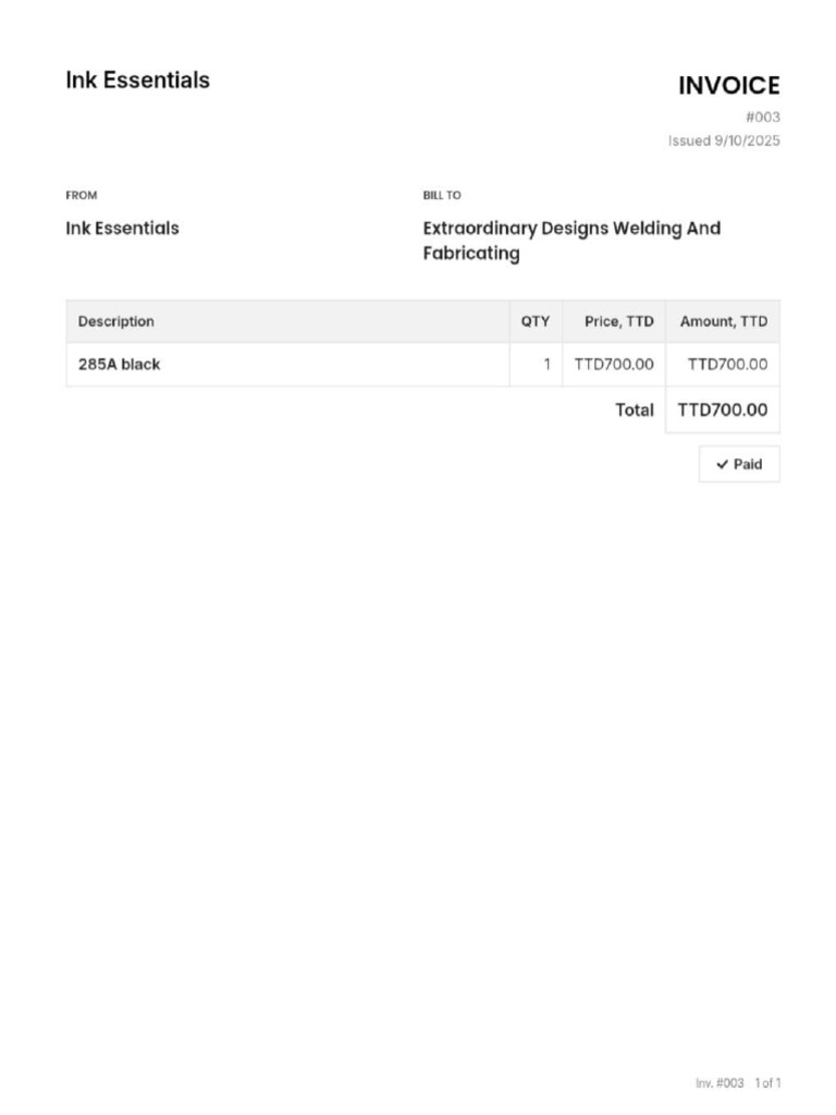 Invoice #003 from Ink Essentials | PDF