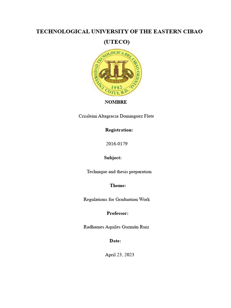 UTECO Graduation Work Regulations Guide | PDF | Thesis | Curriculum
