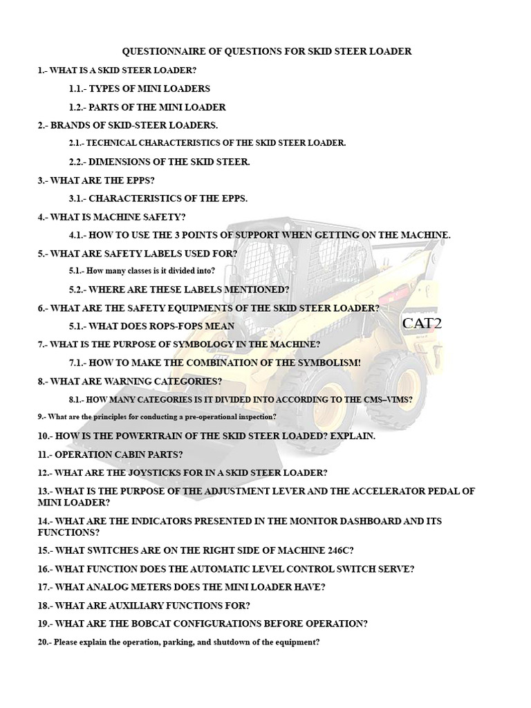 Skid Steer Loader Questionnaire Guide | PDF