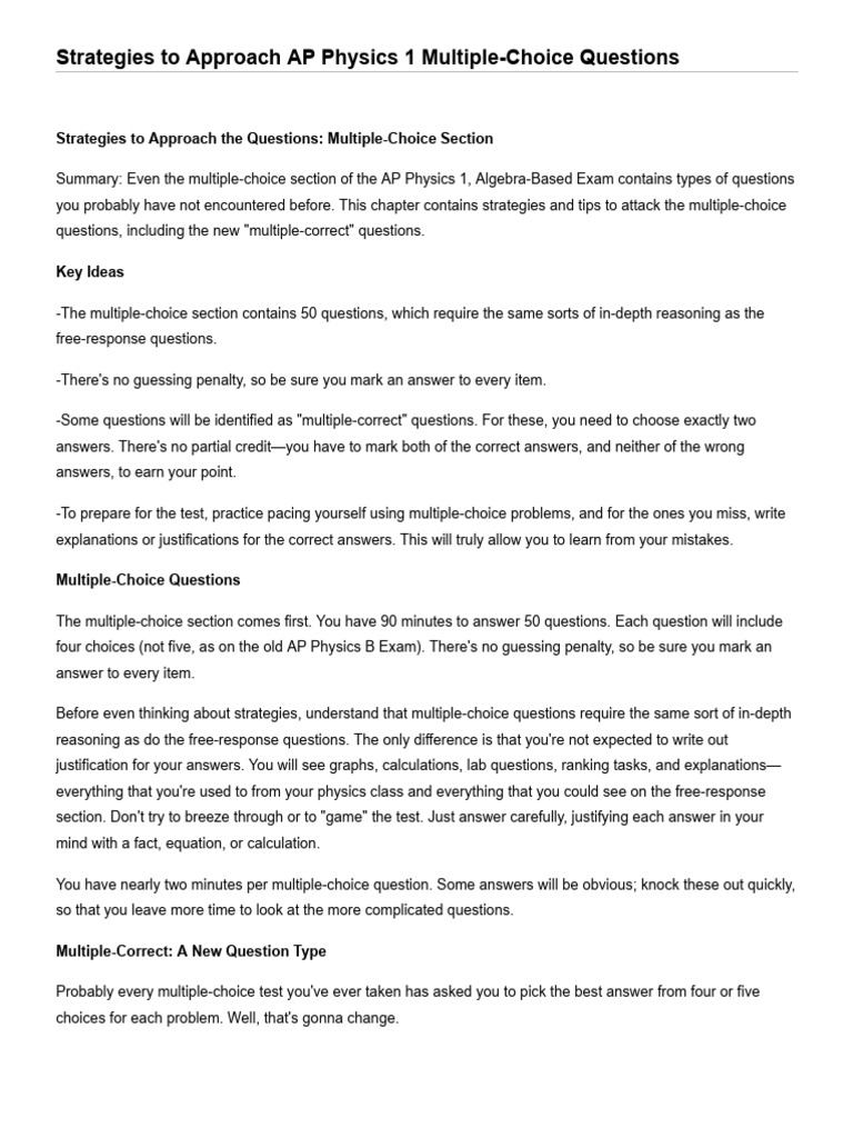 Strategies To Approach AP Physics 1 Multiple-Choice Questions | PDF ...