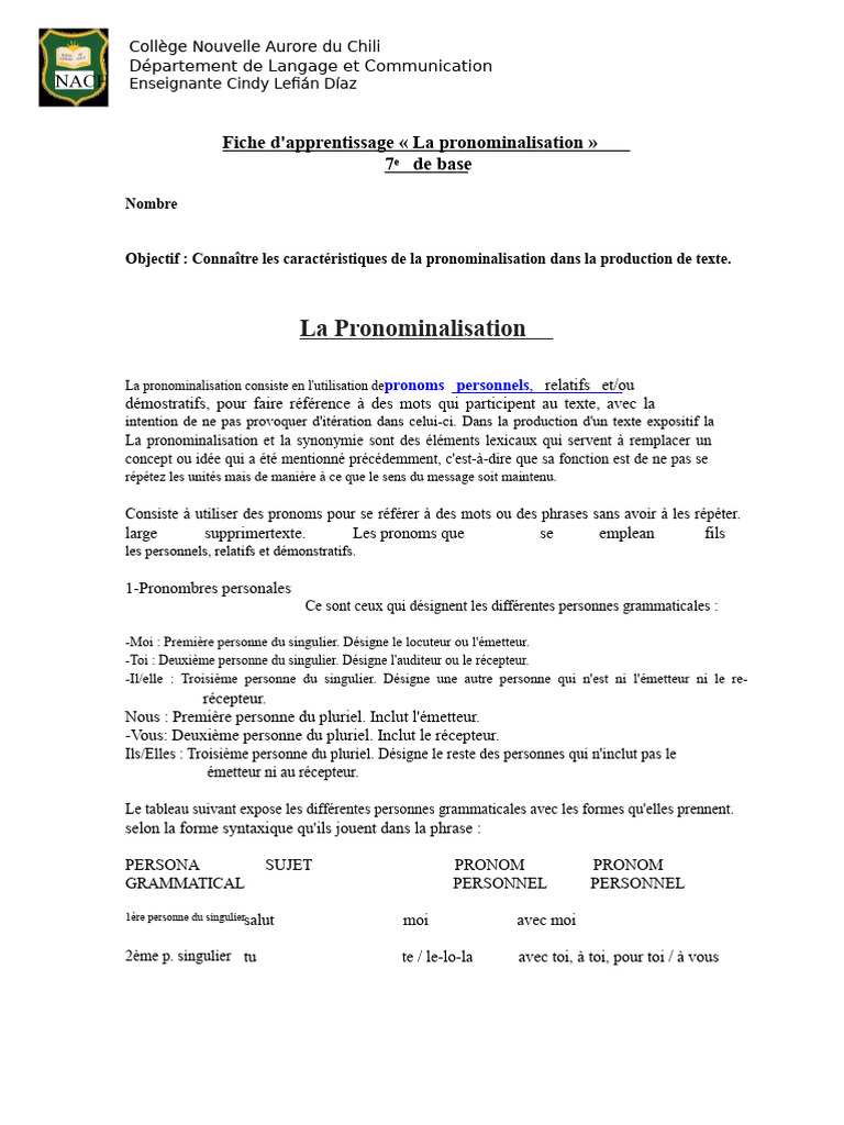 Comprendre la pronominalisation en français | PDF | Pronom | Genre ...