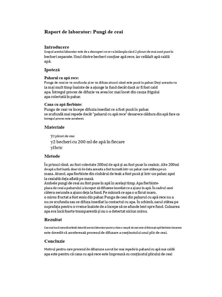 Raport de Laborator - Punga de Ceai | PDF