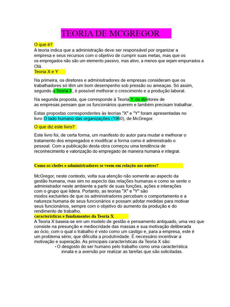 Teoria de McGregor | PDF | Liderança