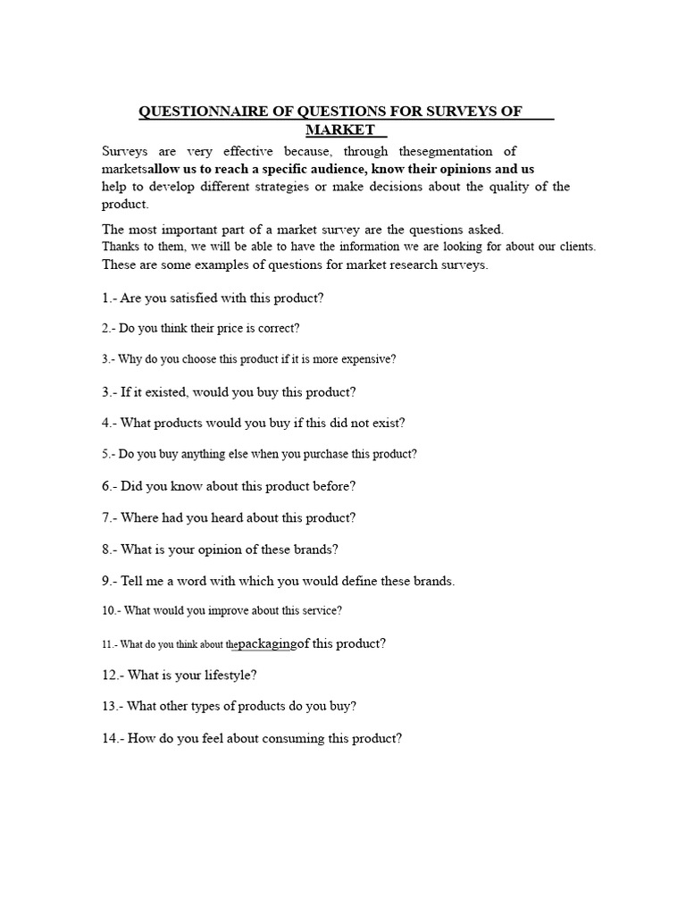 Market Survey Questionnaire Guide | PDF | Brand | Marketing Research