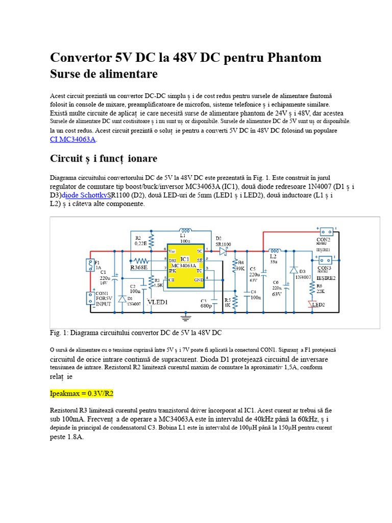 Convertor 5V DC La 48V DC Pentru Surse de Alimentare Phantom | PDF