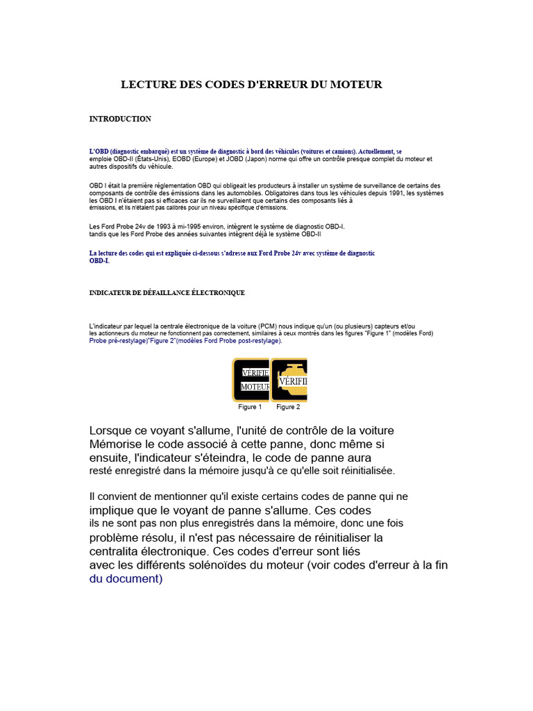 Codes d'erreur moteur OBDI Ford Probe PDF Véhicules terrestres — free download