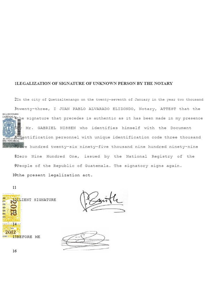 11) Minutes of Signature Legalization and 12) Reason For Signature ...