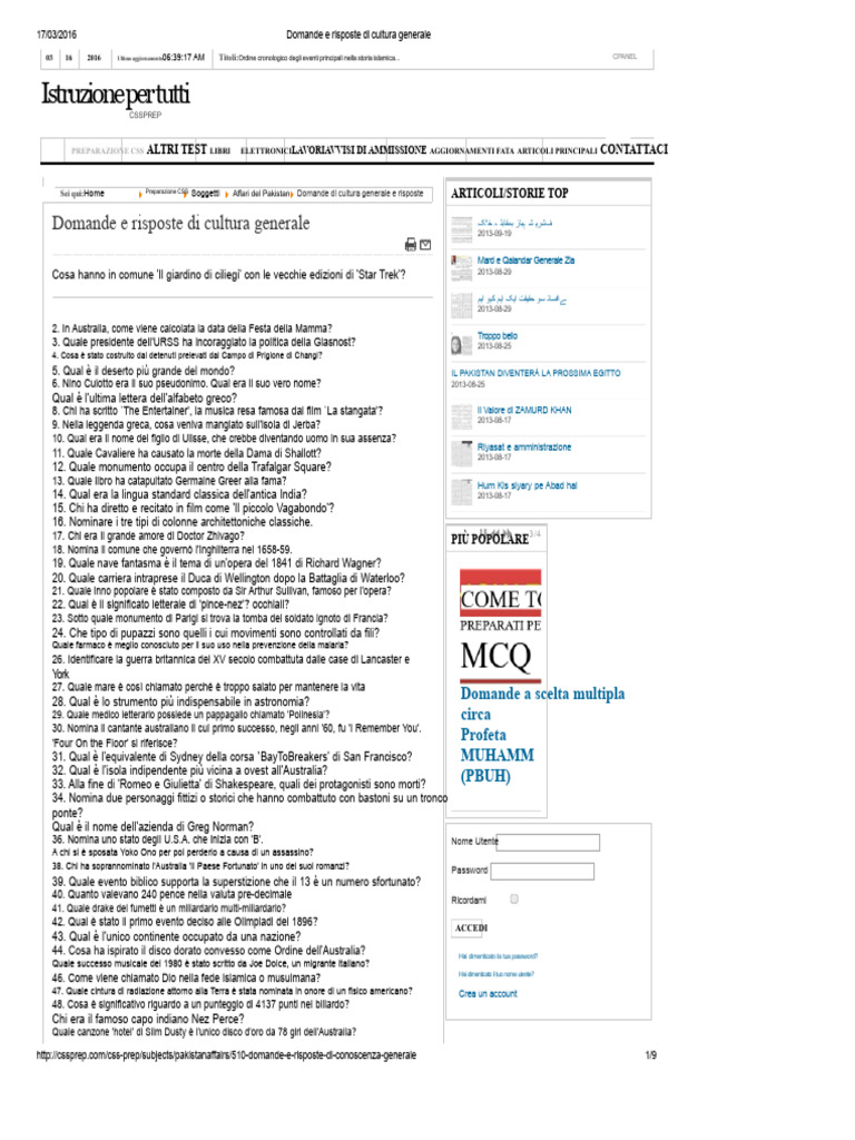 Domande e Risposte Di Cultura Generale | PDF