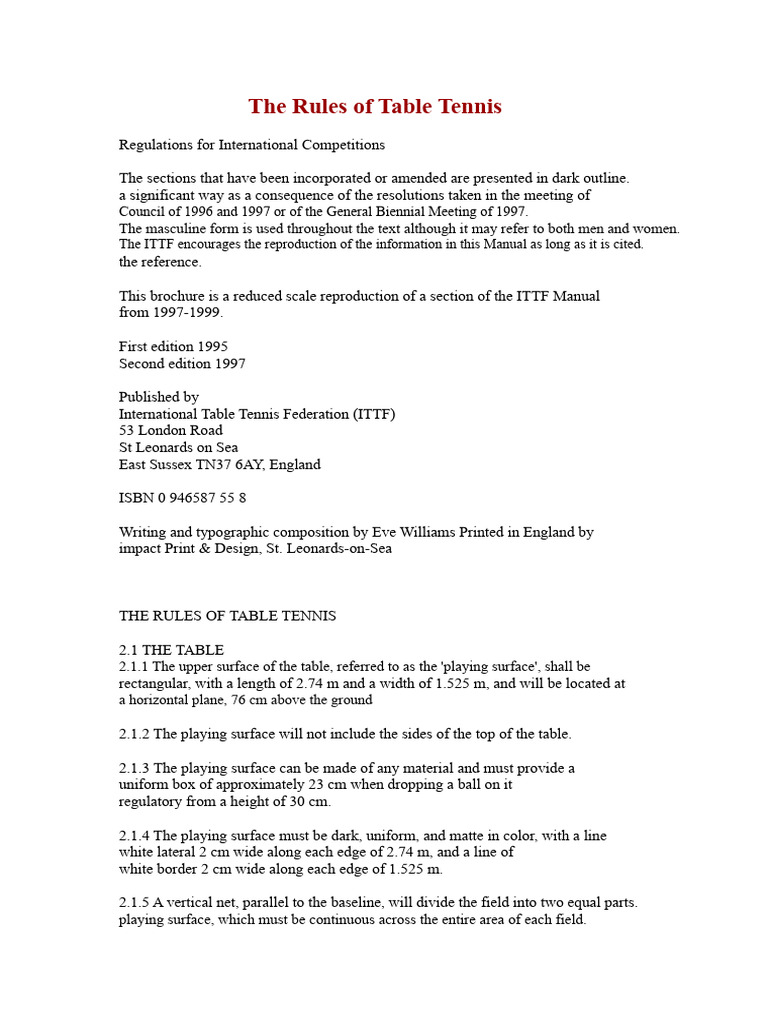 Table Tennis Rules and Regulations | PDF | Table Tennis