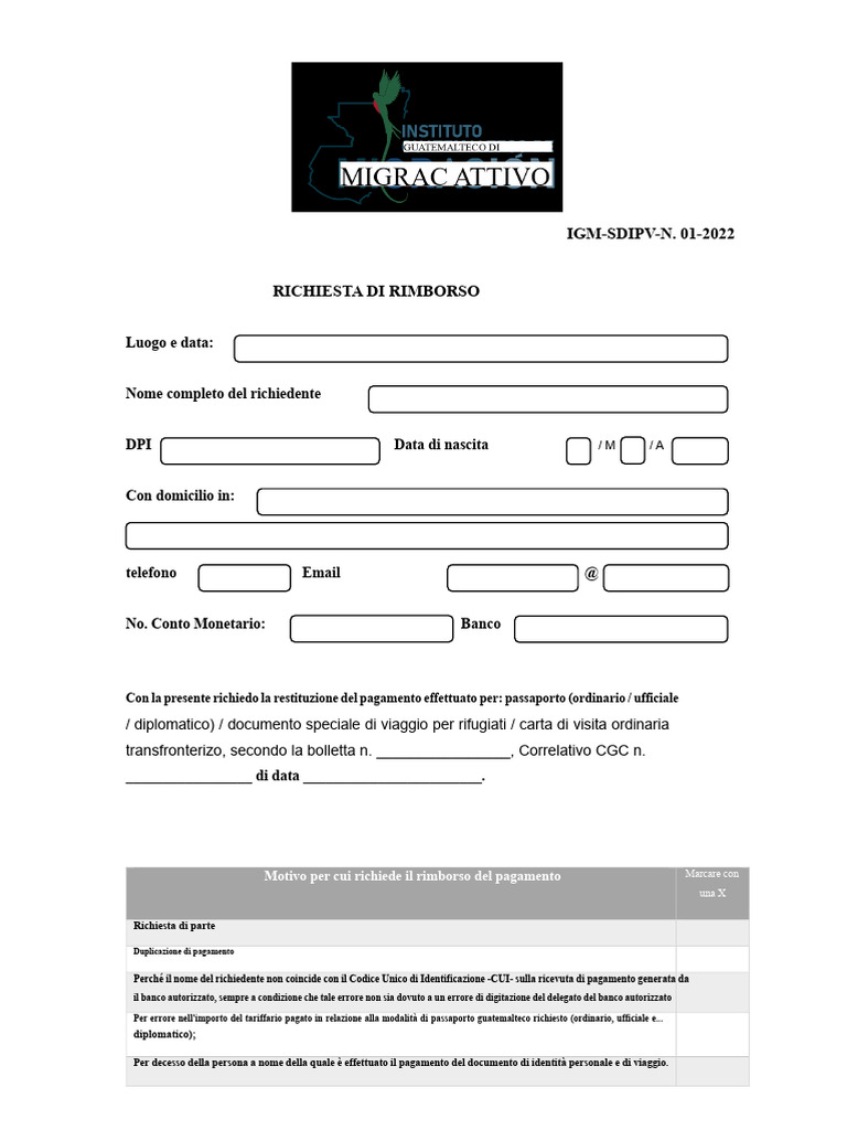 Modulo Di Richiesta Di Rimborso Pagamento-Versione-01-20221-1 | PDF