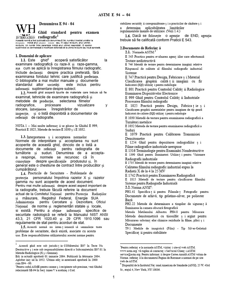 ASTM E 94-04 Ghid Standard Pentru Examinarea Radiografică | PDF