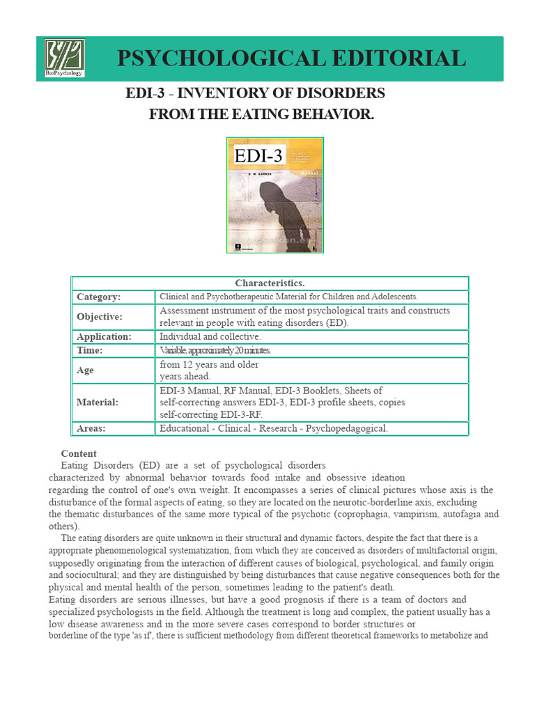 EDI-3: Eating Disorders Assessment Tool | PDF | Eating Disorder ...
