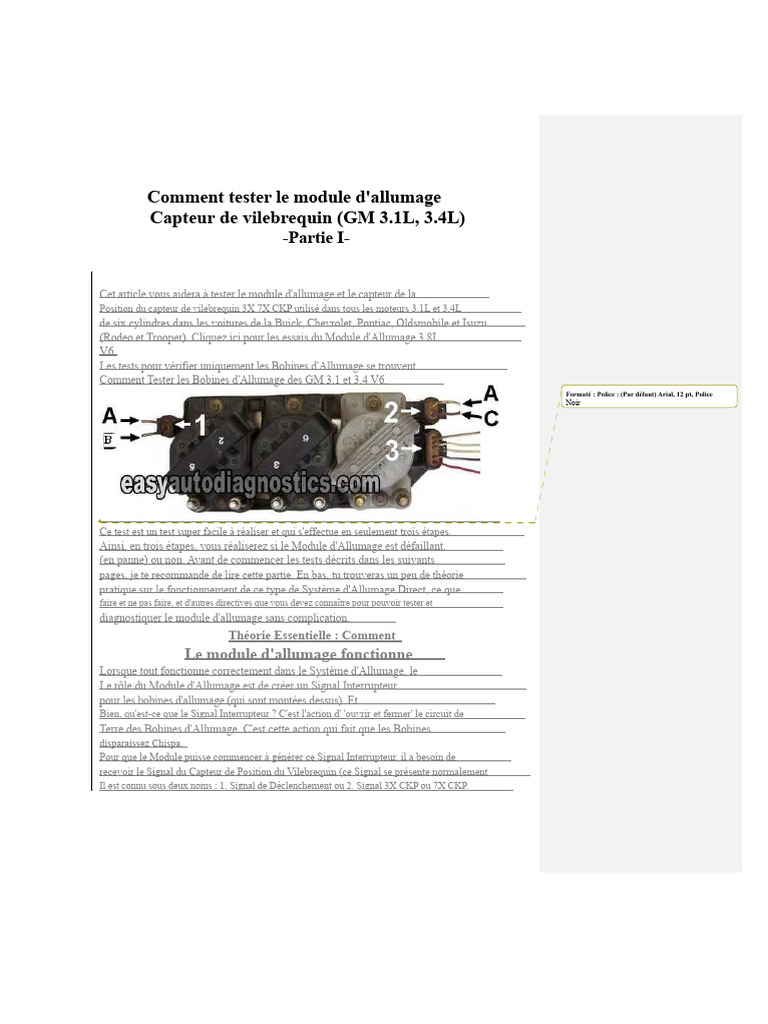 Tester Module Allumage GM V6 3.1L 3.4L | PDF | Allumage | Moteur V6