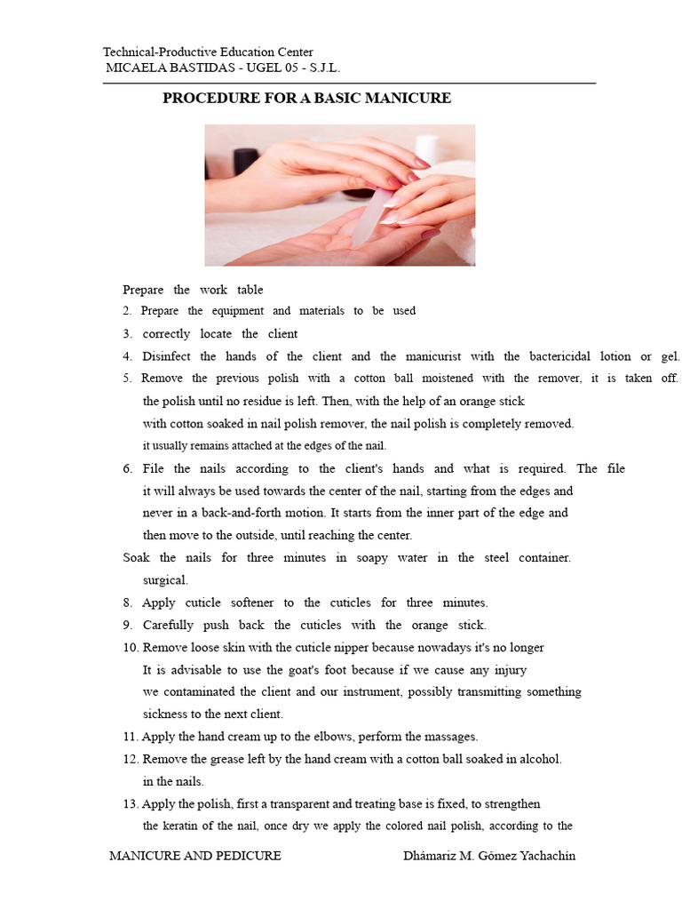 Procedure For A Basic Manicure | PDF | Hand | Finger
