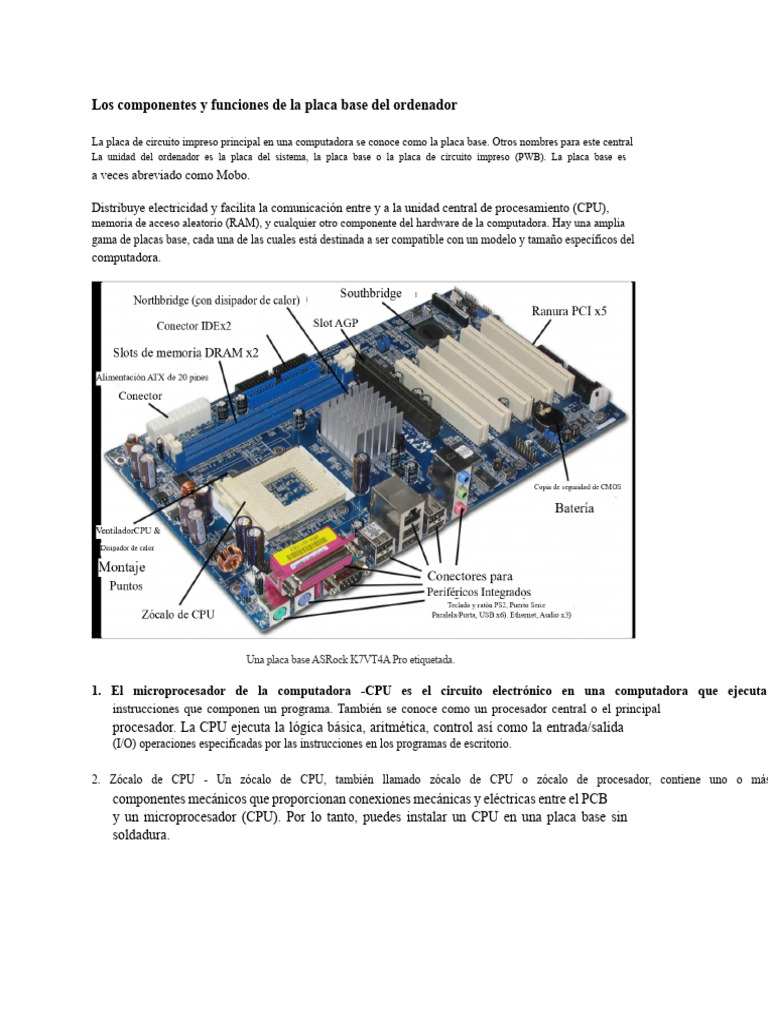 Placa Base - Componentes y Funciones | PDF | Hardware de la computadora ...