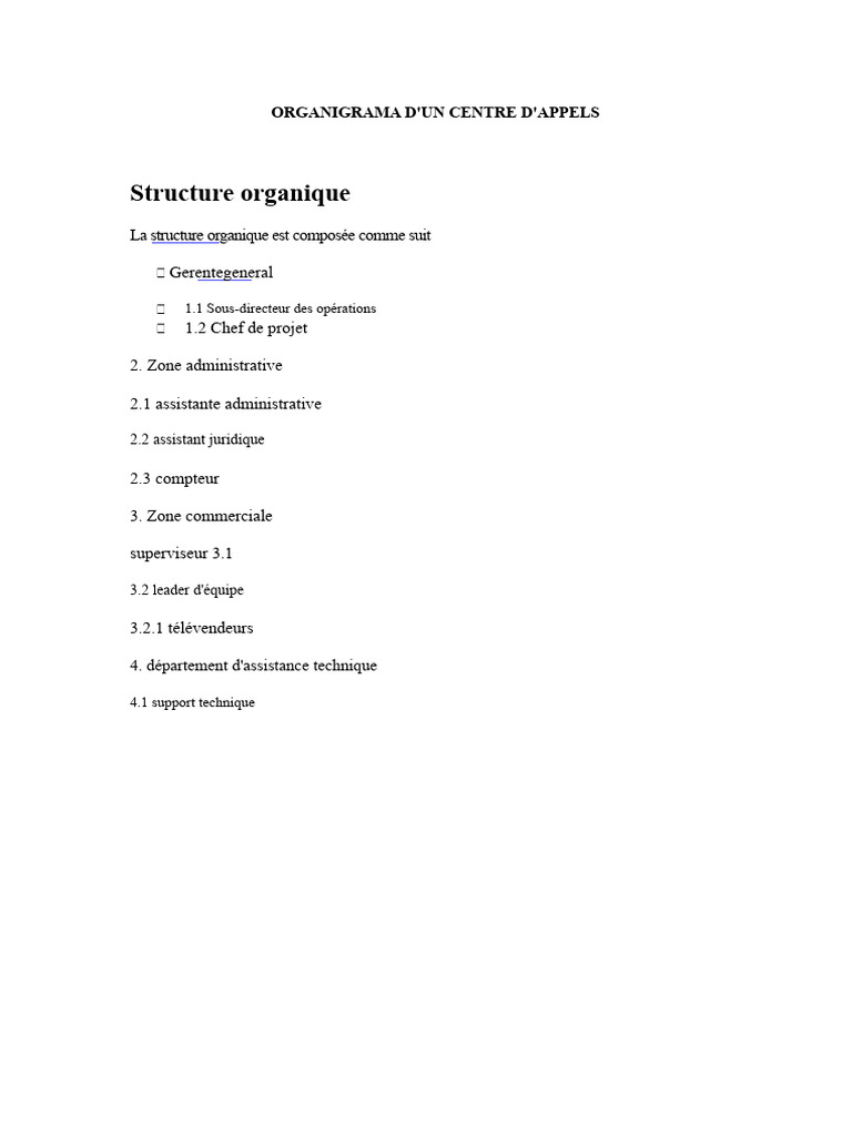 Organigramme et postes d'un centre d'appels | PDF | Informatique | Business