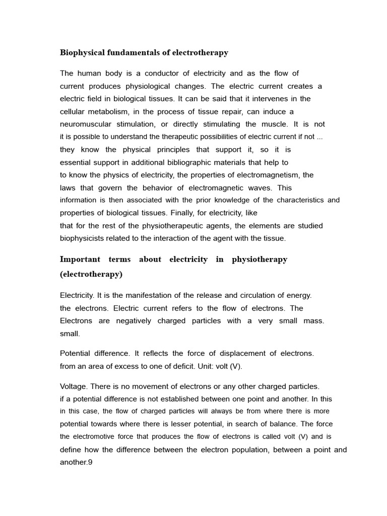 Biophysical Principles of Electrotherapy | PDF | Electric Current ...
