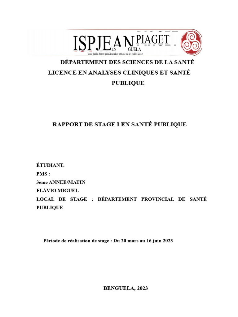 Rapport de Stage en Santé Publique 2023 | PDF | Promotion de la santé ...