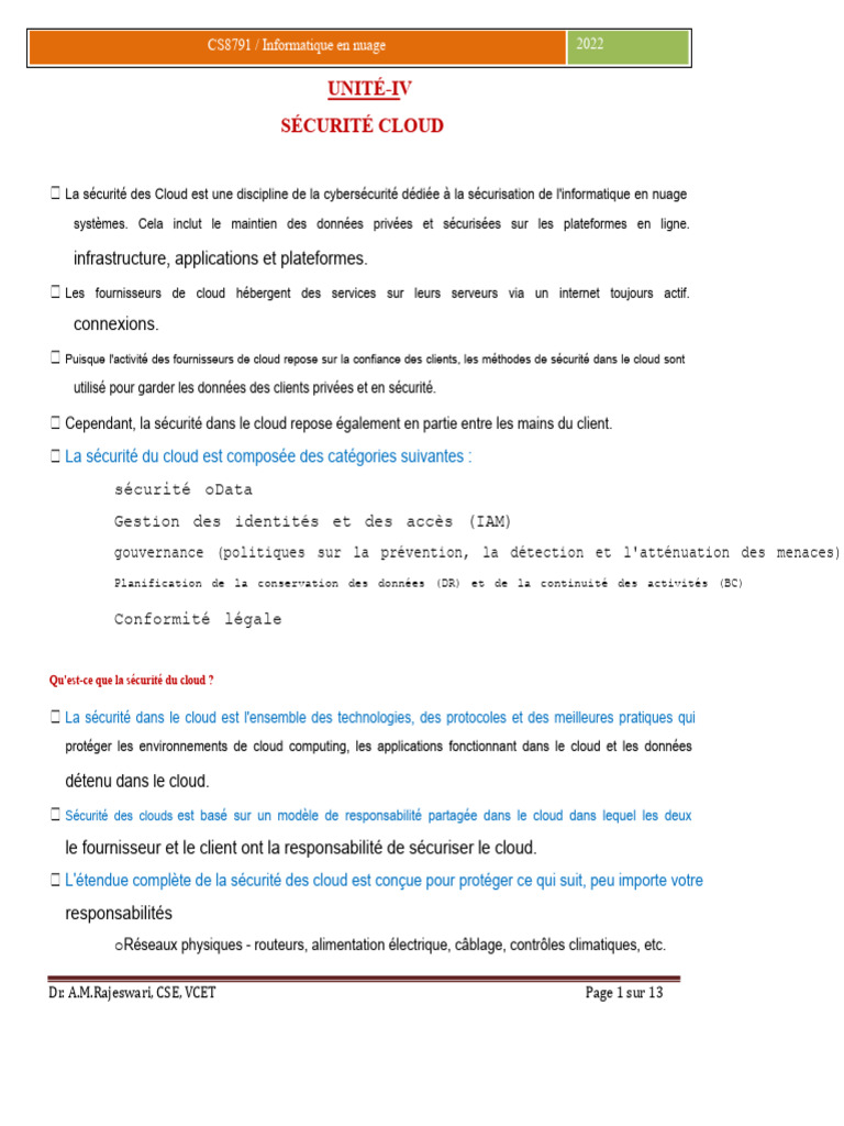 Sécurité Cloud : Concepts et Défis | PDF | Cloud computing | Sécurité ...