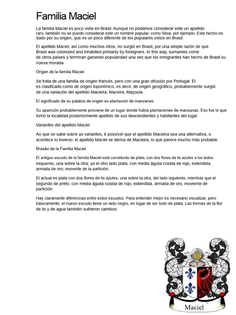 Origen y escudo del apellido Maciel | PDF