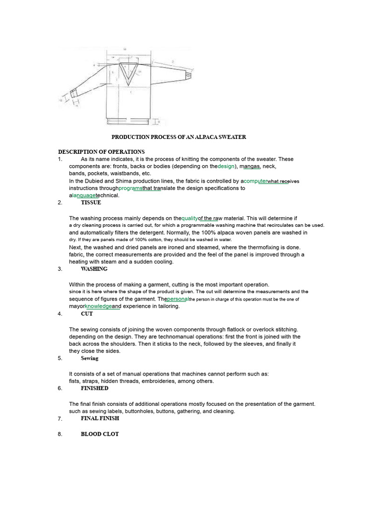 Production Process of An Alpaca Sweater | PDF